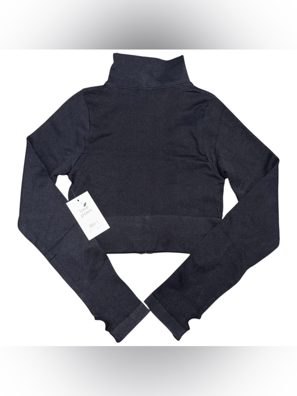 NEW Love Poem Black Cropped Active Jacket Womens Medium Zip Thumbholes Athletic - Picture 3 of 7
